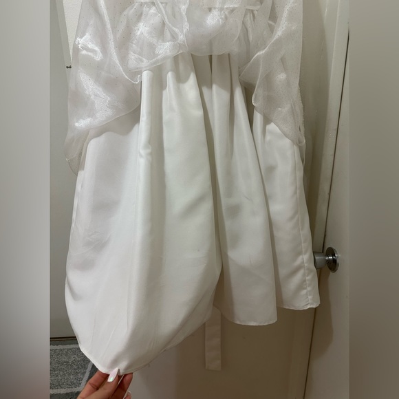 Satin Communion Dress w/ Pearl Accents & Organza Skirt 9-12 years Old. Off White - Picture 9 of 15